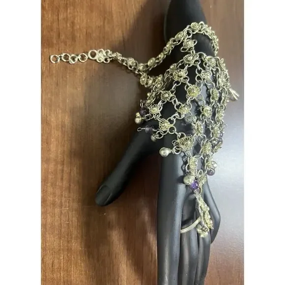 Slave Bracelet Silver Metal & Amethyst Stones Repurposed, Vintage Style Unique - Picture 5 of 9